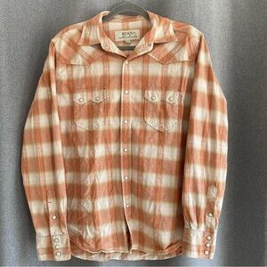 Ryan Michael Orange Plaid Western Pearl Snap Shirt M